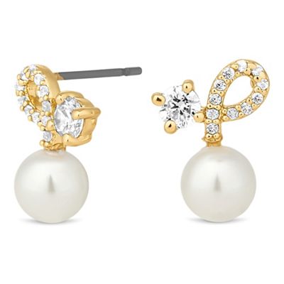 Gold crystal swirl and pearl stud earring